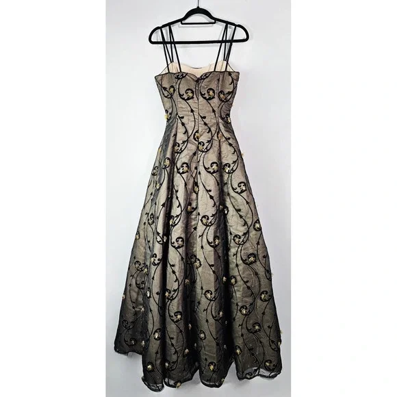 Coli Couture Black Gold Floral Beaded Prom Formal Gown Dress Size 8 - Picture 4 of 11